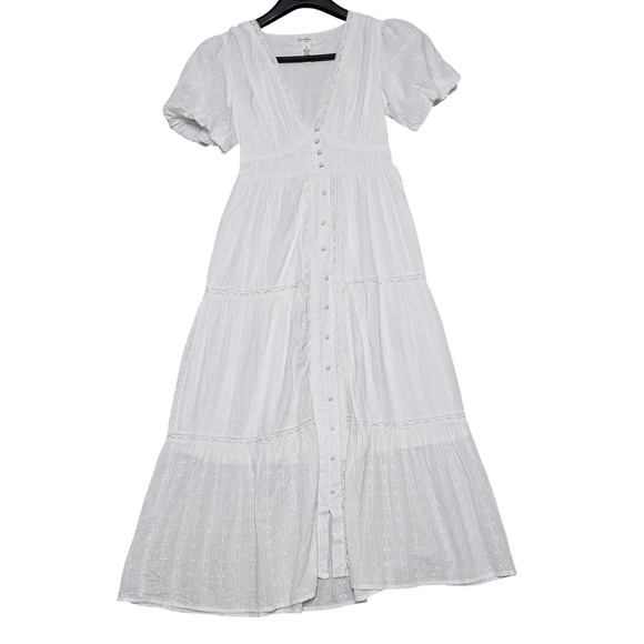 Jessica Simpson Dresses & Skirts - Jessica Simpson Maxi Dress Womens S White Swiss Dot Puff Sleeve Cotton Boho Lace